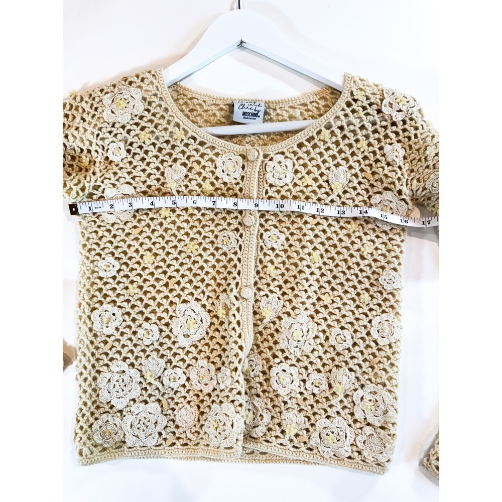 Vintage Moschino Cheap and Chic 100% Wool Cardigan Floral Appliqué Sz S - Picture 13 of 14